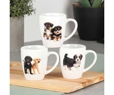 Eh Excellent Houseware Keramikinės puodeliai 220 ml, 3 vnt. su šuniuko motyvu