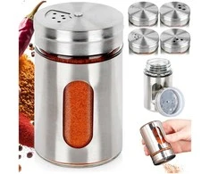Excellent Houseware Praktinė Prieskonių Dėžutė Stiklinė 100 ml - Prieskonių Barstytuvė - Stiklinė Talpa - Su Daugiasluoksniais Dozavimo Angomis