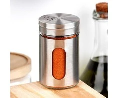 Excellent Houseware Praktinė Prieskonių Dėžutė Stiklinė 100 ml - Prieskonių Barstytuvė - Stiklinė Talpa - Su Daugiasluoksniais Dozavimo Angomis