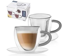 Orion Kavos puodeliai, dviejų sienelių, 160 ml, su lėkštutėmis