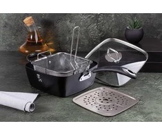 Keptuvė 24cm su krepšeliu ir garų lėkšte 4 vnt. BERLINGER HAUS Juodas PRO BH-6554