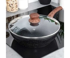 Aliumininė keptuvė su granitine danga ir stiklo dangčiu Vilde Juodas&amp;Wood 28 cm, 3,5 l