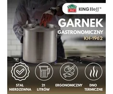 Garnek Puodas Gastronorm puodas, nerūdijantis plienas, skersmuo 30cm, 21l, kinghoff, kh-1962