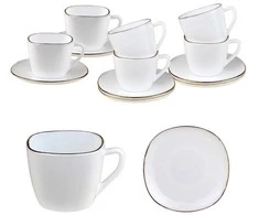 King Hoff 6 puodelių rinkinys, 12 dalių, kvadratiniai, opalo spalvos, balti su aukso dekoracijomis, KINGHOFF KH-1930