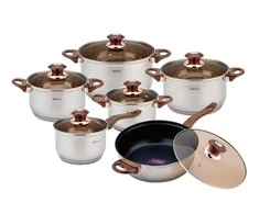 King Hoff PLIENINIŲ PUODŲ RINKINYS 12 EL. KINGHOFF KH-1768 ROSEGOLD