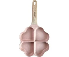 Keptuvė Keptuvė nepridegančia danga, 4 širdies formos sekcijos, rožinė su medine rankena, 35,5x19,2x2,8 cm, Klausberg, kb-7820