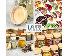 Aptel Prieskonių indeliai Vilde su bambuko dangteliais ir lipdukais, 24 vnt., 100 ml