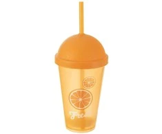 Orion plastikinė puodelis su dangteliu ir šiaudeliu 450 ml