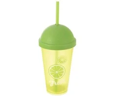 Orion Plastikinis puodelis su dangteliu ir šiaudeliu 450 ml, žalias