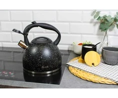 Virdulys na gaz plieno su gwizdkiem indukcija 2.7L juoda matinė marmurek BRUNBESTE BB-2443