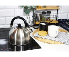 Plieninis virdulys su švilpuku dujinei indukcinei viryklei, 2 l, matinės sidabrinės spalvos, BRUNBESTE BB-2401-S