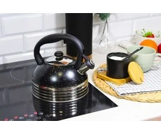 Plieninis virdulys su švilpuku dujinei indukcinei viryklei, 2,5 l, juodo marmuro, margintas BRUNBESTE BB-2474