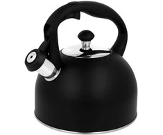Plieninis virdulys su švilpuku, tradicinis, dujinė indukcinė viryklė, 2,5 l, matinės juodos spalvos, BRUNBESTE BB-2362