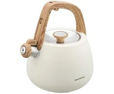 Virdulys, Nerūdijančio plieno švilpimo virdulys, smėlio spalvos su medine rankena, talpa 2,5 l, klausberg, KB-7775