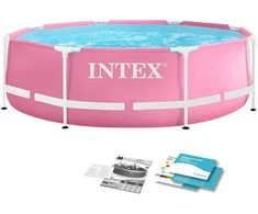 Vaikiškas apvalus baseinas su rėmais 244x76 cm rožinės spalvos INTEX 28290