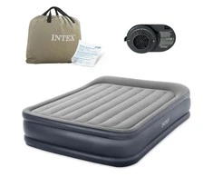 Pripučiamas čiužinys-lova INTEX Queen Deluxe Pillow Rest, Airbed W/Fiber-Tech RP su pompa,152x203x42cm