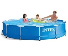 Intex Apvalus karkasinis baseinas, 366 x 76 cm, su uždangalu, sodui ir kiemui, lengvai surenkamas baseinas, šeimos baseinas