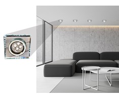 Pakabinamas šviestuvas Candellux SS-22 CH/TR+WH GU10 50W+LED SMD 2 1W Baltas 230V Chromuotas ŠVIESUS PAKABALIS. Kvadratas STIKLAS SKAIDRUMAS