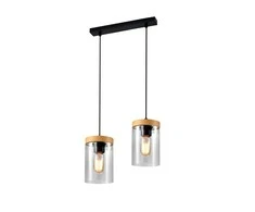 Pakabinamas šviestuvas Candellux WELS pakabukas juodas+medinis 2X40 E27 rūkytas šviestuvo gaubtas