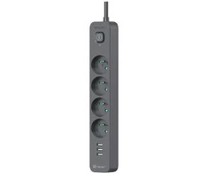 Listwa TRACER Power Line+ mobiliųjų įrenginių maitinimo laidas su viršįtampių apsauga, 5 m (4 lizdai + 3x USB A, 5V 2.4A)