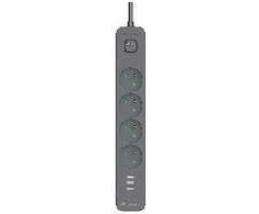 Listwa TRACER Power Line+ mobiliųjų įrenginių maitinimo laidas su viršįtampių apsauga, 5 m (4 lizdai + 3x USB A, 5V 2.4A)
