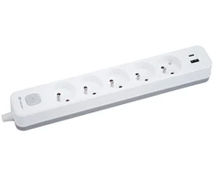 Przedłużacz TRACER Grid 5S Mobile Ready (5 gniazd,wyłącznik, 1x USB A+ 1x Type C, max 20W, baltas&amp;pilkas)