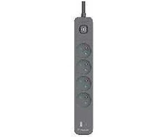 Listwa TRACER Power Line+ mobiliųjų įrenginių maitinimo laidas su viršįtampių apsauga, 1,5 m (4 lizdai + 1x USB A+, 1x C tipo, PD20W)
