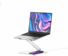 ALOGIC Elite Power nešiojamojo kompiuterio stovas su belaidžiu įkrovikliu – baltas