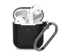 KeyBudz Elevate Keychain – silikoninis apsauginis dėklas, skirtas AirPods 1/2 (juodas)