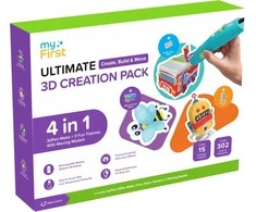 myFirst 3dPen Make Creator Kit - kreatywny komplektas 3D: długopis 3dPen Make, 3 zestawy tematyczne, 3 ruchome modele i įdėklai PCL mėlyna
