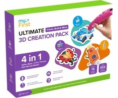 myFirst 3dPen Make Creator Kit - kreatywny komplektas 3D: długopis 3dPen Make, 3 zestawy tematyczne, 3 ruchome modele i įdėklai PCL raudona