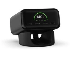 Nešiojamojo kompiuterio maitinimo adapteris Satechi Įkroviklis jungiama į tinklą Satechi ChargeView GaN 140W su wyświetlaczem, 4xUSB-C (space juodas)