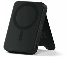 Satechi „OntheGo Powerbank 10K“ – magnetinė išorinė baterija su stovu, 10k mAh, suderinama su „MagSafe“ ir „Qi2“ (juoda)