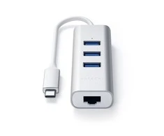 SATECHI Type-C 2-in-1 USB 3.0 aliuminio 3 prievadų šakotuvas ir Ethernet prievado erdvė pilka