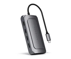 „Satechi“ kelių prievadų adapteris USB-C (USB-C4, 3x USB-A, 8K HDMI, eternetas, mikro / SD kortelių skaitytuvas, lizdo prievadas) (tarpinis pilkas)