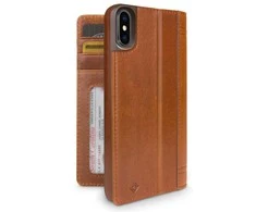 Prabangus „Twelve South Journal“ odinis „iPhone XR“ dėklas su apsauga nuo kritimo ir laisvų rankų laikikliu – konjako spalvos
