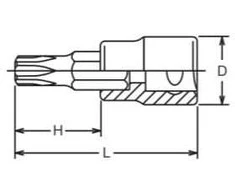 1/2" rankinis lizdas su Torx TX25/60 mm antgaliu, Koken [4025-60 T25]