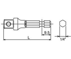 adapteris lizdams, smūgis nuo 1/4" šešiakampio iki 3/8" kvadrato, 150 mm, KOKEN [112-150B]