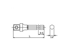 smūginio lizdo adapteris nuo 1/4 colio šešiakampio iki 1/4 colio kvadrato, 50 mm, KOKEN [110-50B]