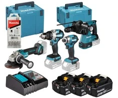 MAKITA KOMPLEKTAS COMBO 18V DLX4196JX1 (DDF489, DGA504, DTD173, DHR243) 3×5,0Ah 2xMP