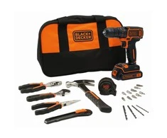 Black &amp; Decker Juodas &amp; Decker Suktuvas-gręžtuvas Juodas &amp; Decker BDCDC18HTSA-QW; 18 V; 1x1,5 Ah akum. + priedai