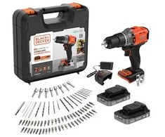 Black &amp; Decker Juodas &amp; Decker Juodas &amp; DECKER 18V Smūginis gręžtuvas (with 2 x 18V 2.0Ah batteries with charge status indicator, 1A charger and 80 accessories) | BCD383D2XKA-QW | 2.0 Ah