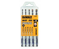 Grąžtas rinkinyje 5 vnt. universalūs karbido grąžtai, 1/4" DEWALT laikiklis [DT60099-QZ]