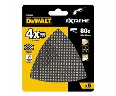 rinkinyje 5 vnt. Trikampiai šlifavimo tinklai DELTA medžiui, PVC, grūdėtumas 80, 93x93x93mm, DeWalt [DTM3092-QZ]