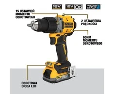 Dewalt akumuliatorinis suktuvas gręžtuvas DCD800E2T 18V, 2x1,7Ah Powerstack akumuliatoriai