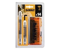 Grąžtas Dewalt ATSUKTUVŲ ANTGALIŲ RINKINYS + LAIKIKLIS, 14 VNT. (1 KOMPLEKTAS)