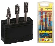 rinkinys: 3 vnt. frezos metalui + 3 vnt Profi MultiCut PM-3 universalūs grąžtai, Alpen [0776000013100].