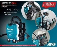 Makita DVC265ZXU Akumuliatorinis dulkių siurblys (kuprinė) 2x18 V Li-ion, AWS, Be akumuliatorių ir kroviklio!