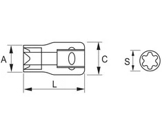 1/2 colio rankinė galvutė TORX galvutėms, E-16, Irimo [126-16-1]