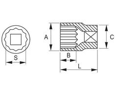 1/2 colio šešiakampė rankinė galvutė 19 mm galvutėms, Irimo [122-19-1]